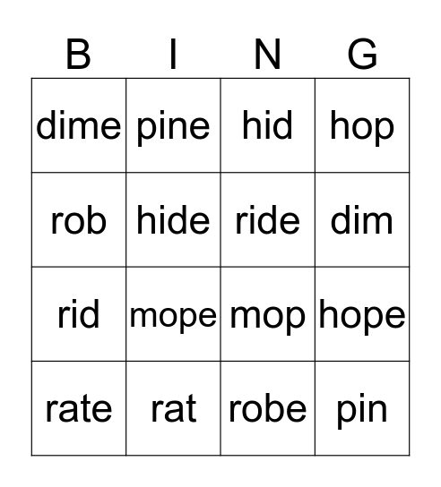 Short & Long vowel Bingo Card