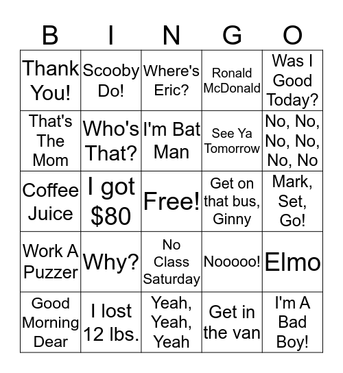 CLingo Bingo Card