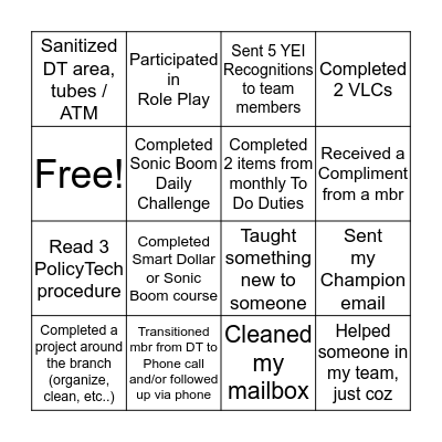 Trails Bingo Card