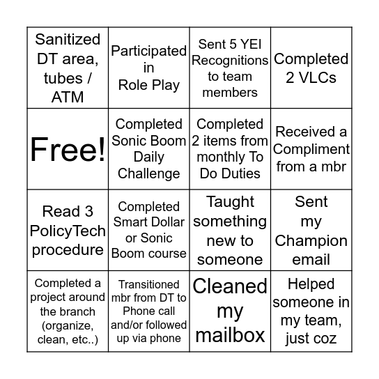Trails Bingo Card