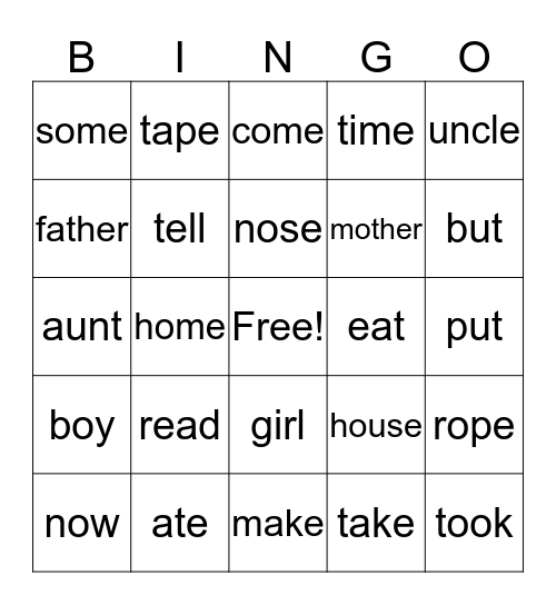 Sight Words Bingo 3 Bingo Card