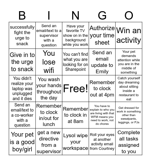 WFH Bingo Card