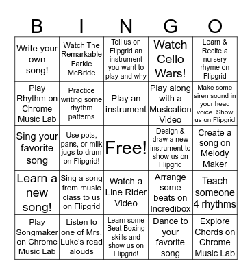 Music At Home Bingo Card