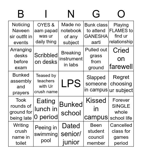 LPS Bingo Card