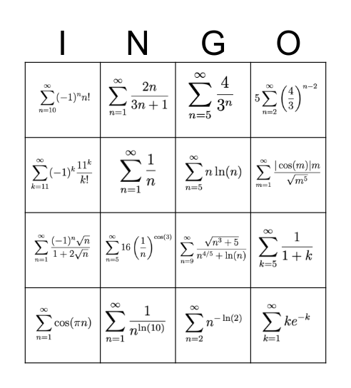 Series Bingo Card