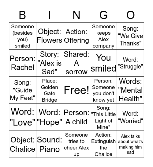 Worship Bingo - March 29, 2020 Bingo Card
