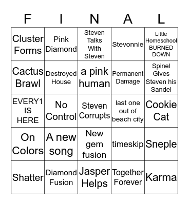 Steven Universe Future FINAL Bingo Card