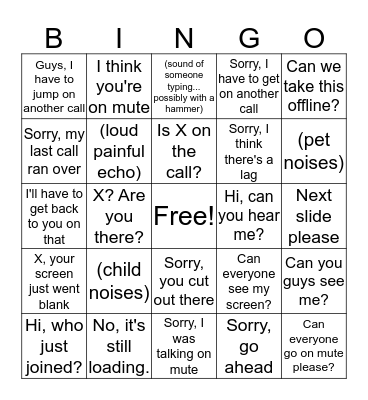 Conference call bingo Card