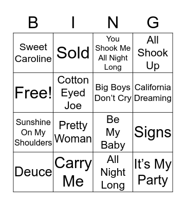 Musical Bingo Card