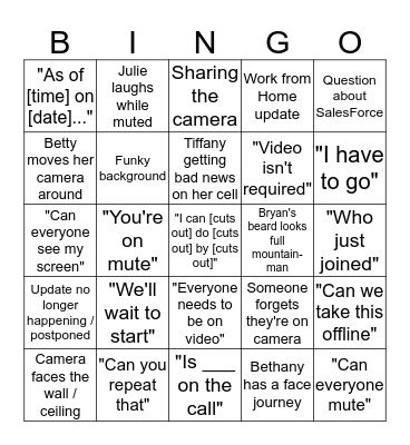 Ops Conference Call Bingo Card