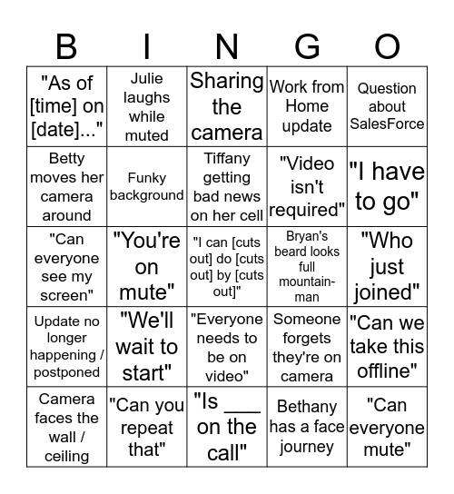 Ops Conference Call Bingo Card