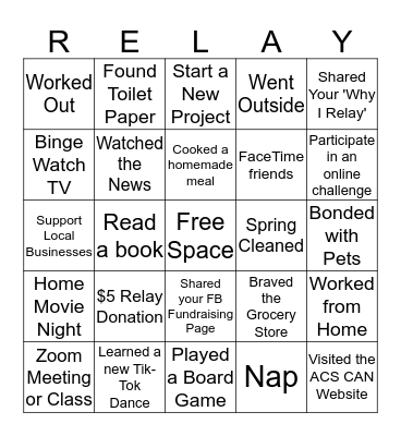 Relay For Life of FSU Quarantine Bingo Card