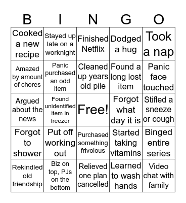 Quarantine Bingo Card