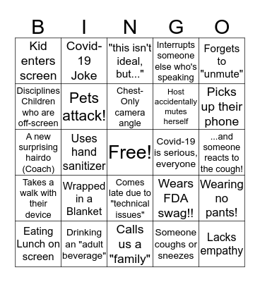 FDA VIII Staff Meeting Bingo Card