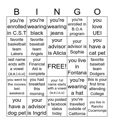 UEI BINGO Card