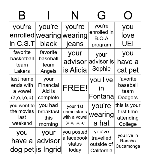 UEI BINGO Card