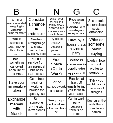 Covid-19 for Apocalyptic Workers Bingo Card