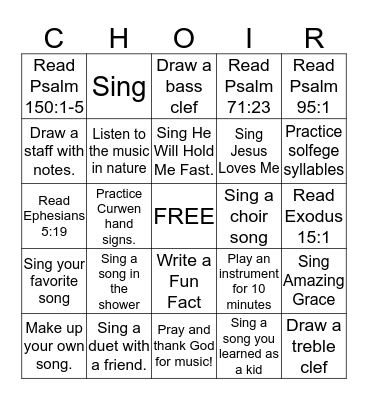 Choir BINGO Card