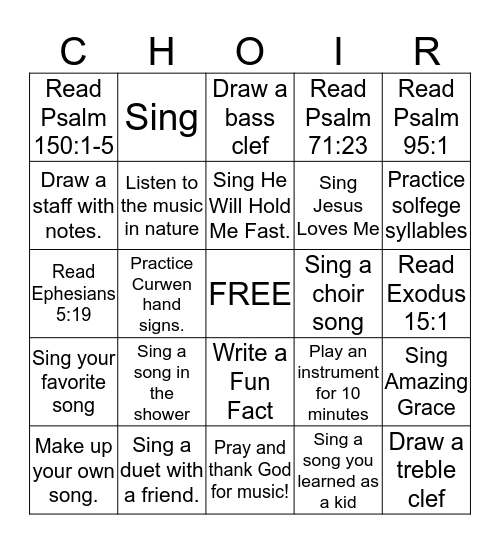 Choir BINGO Card