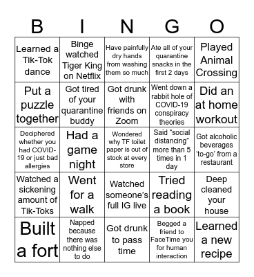 Quarantine Edition Bingo Card