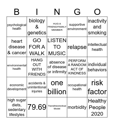 Healthy By Design Bingo Card