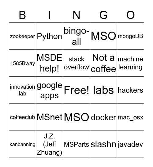 Bingo! and a beverage (inspired by Jeff's mailgroups) Bingo Card