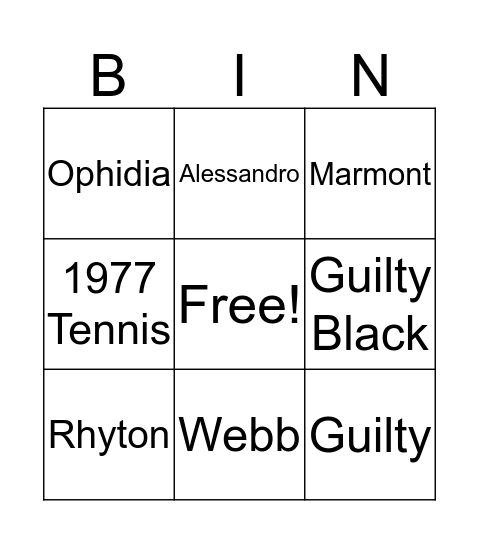 GUCCI BINGO  Bingo Card