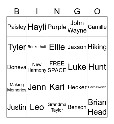 Family Bingo Card