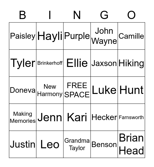 Family Bingo Card