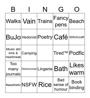 Kess Bingo Card