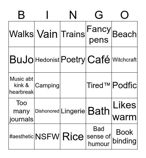 Kess Bingo Card