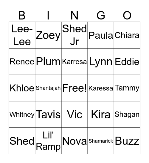 Family Bingo Card