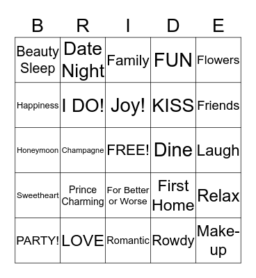 Bridal Shower BINGO Card