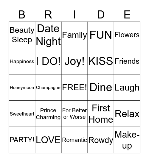 Bridal Shower BINGO Card