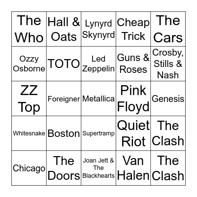 Classic Rock Bingo Card