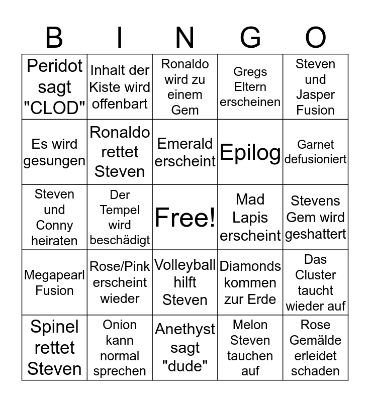 Steven Bingo Bongo Bingo Card