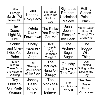 Total-Quiz.com Presents Radio Bingo: 1960's Music Bingo Card