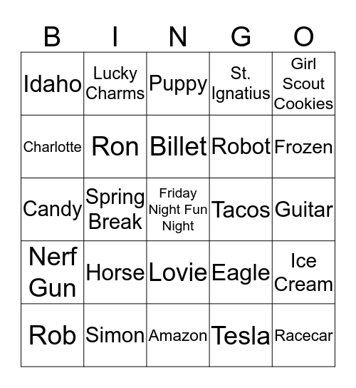 Manning Morell Bingo night! Bingo Card