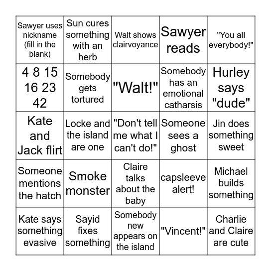 Lost Bingo Card