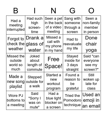 Never Have I Ever -- Quarantine Style Bingo Card