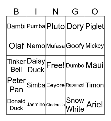 Disney Bingo Card