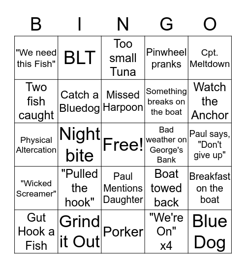 Wicked Tuna Bingo Card
