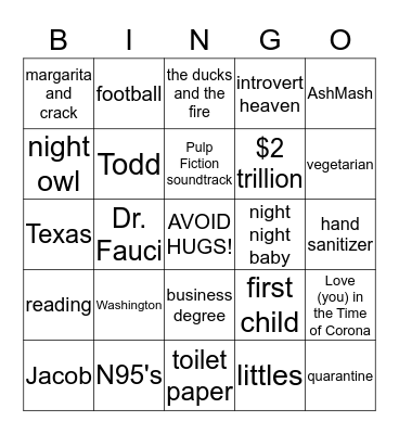 NatNat's Pandemic B-I-N-G-O Bingo Card