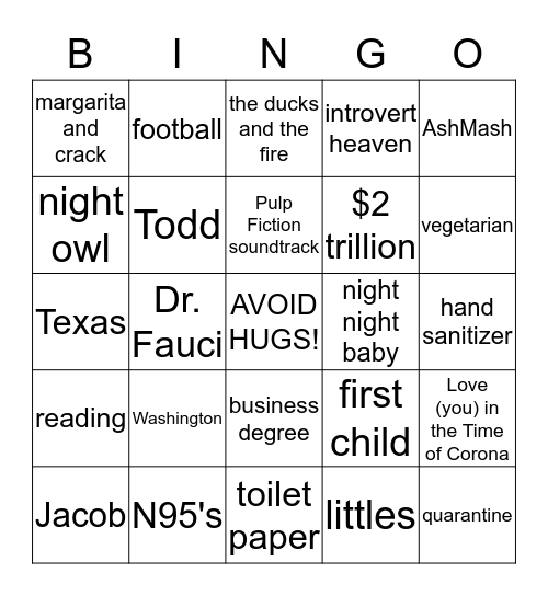 NatNat's Pandemic B-I-N-G-O Bingo Card