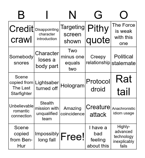 Star Wars I Bingo Card