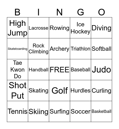 Sports Bingo Card