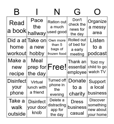 WFH Bingo: Week 1 Bingo Card