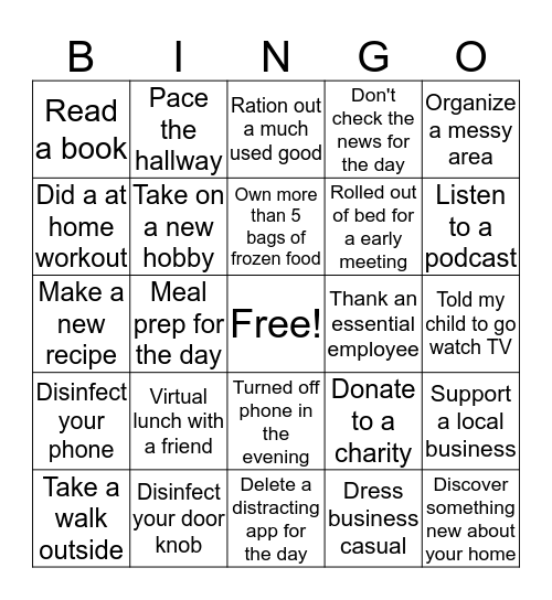 WFH Bingo: Week 1 Bingo Card