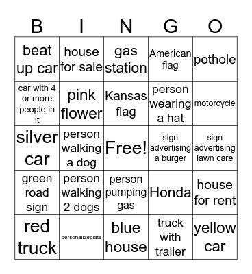 Quarantine Car BINGO Card