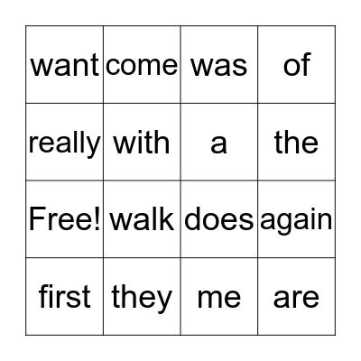 Sight Words Bingo Card
